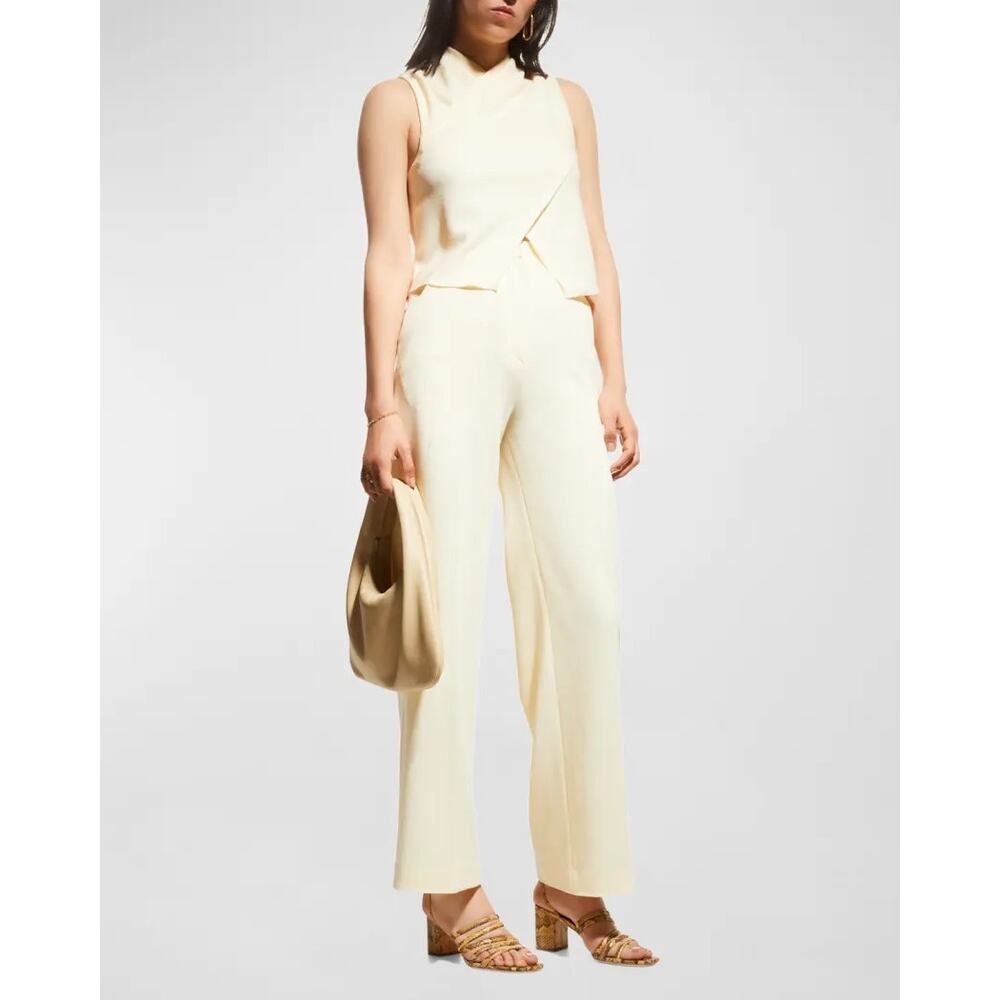 Nanushka Lanai Lightweight Straight Trousers cream crepe butter large $695 NWT